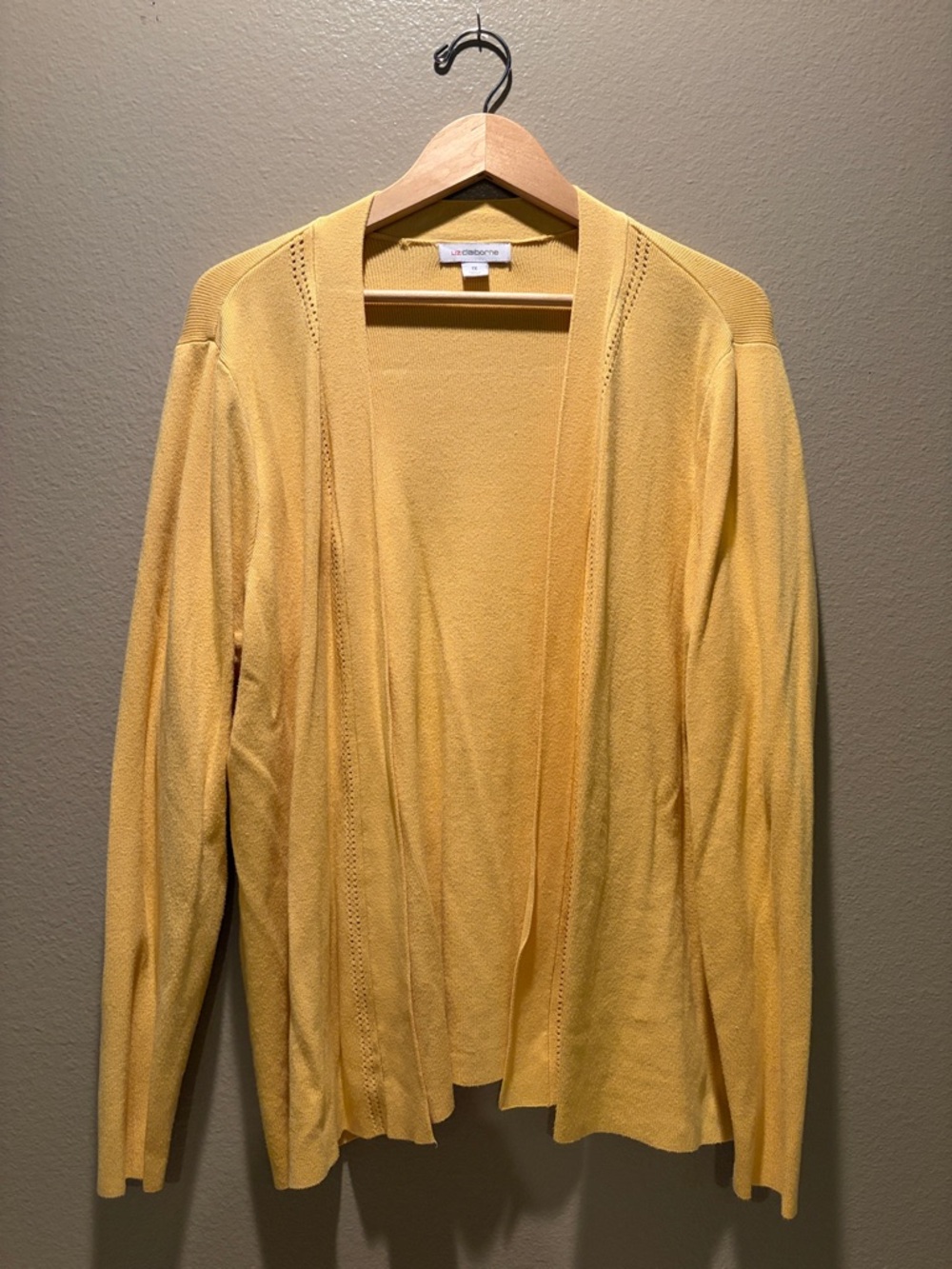 Liz Claiborne 1X Yellow Open Front Cardigan Sweater Knit Layering Plus Size WOW - Picture 3 of 10